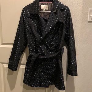Navy and polka dot trench, size medium